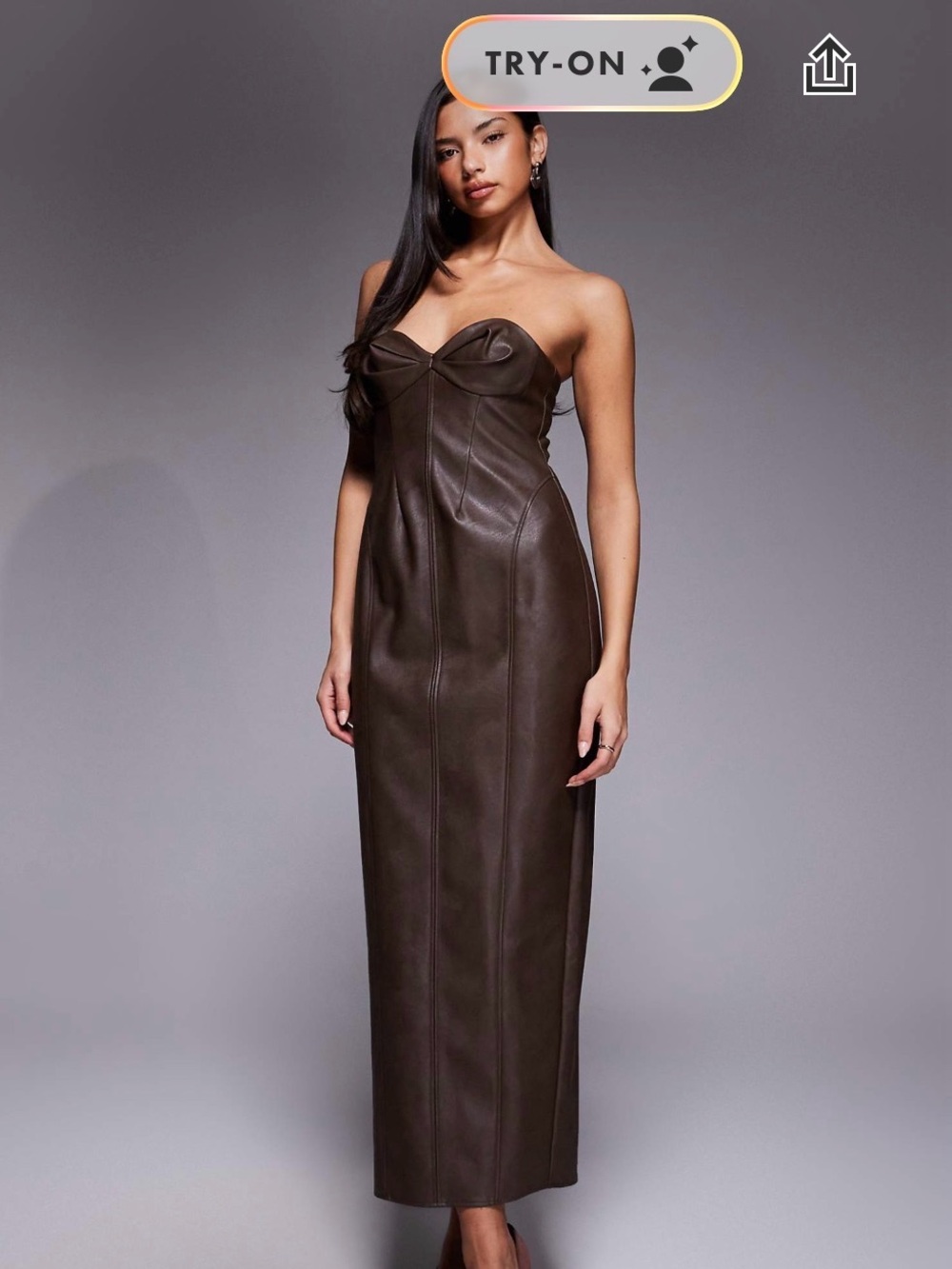 NWT ASOS Strapless Faux Leather pencil  Dress in Dark Brown